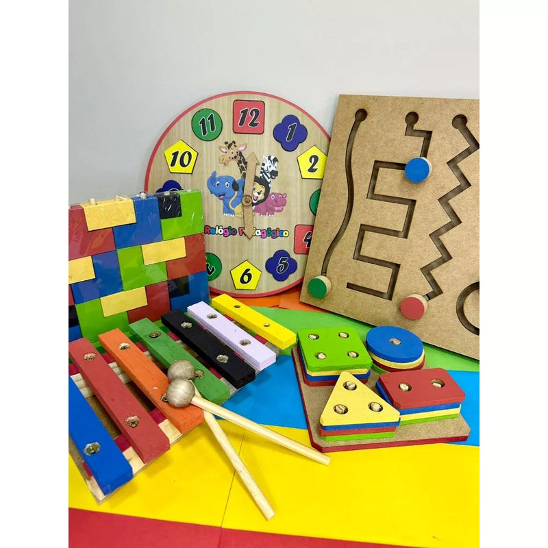 Kit Atividades 4 Brinquedos Pedagógicos Educativos Madeira MDF- Primeira Infância