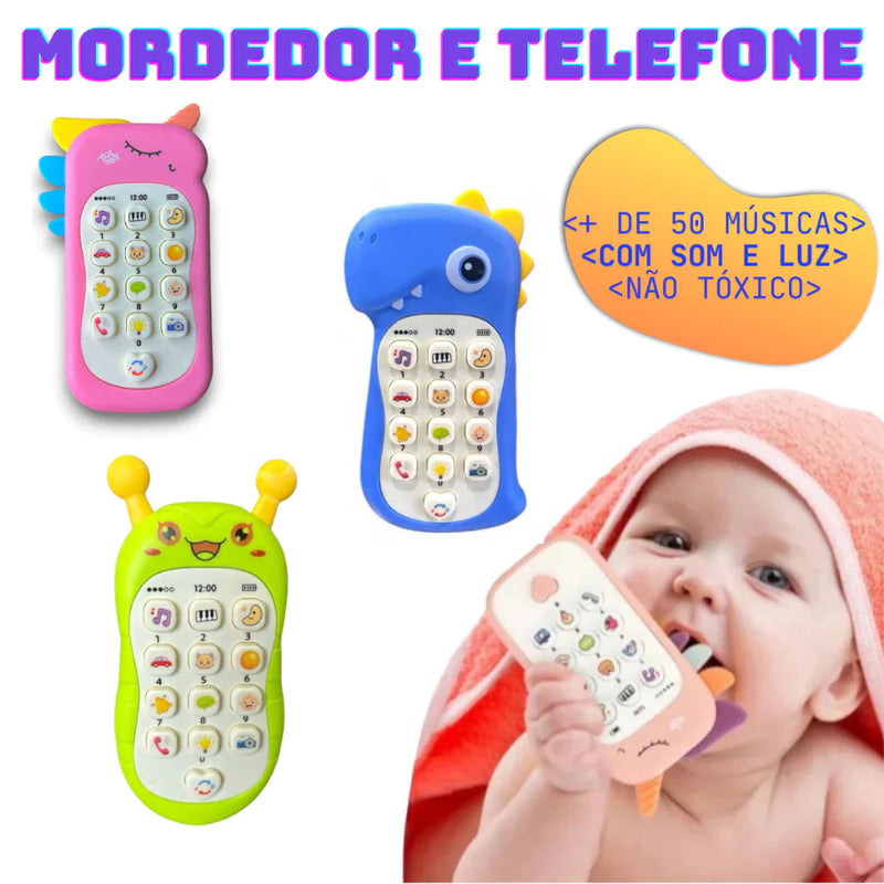 Mordedor e Telefone Celular Infantil Educativo Musical 2 em 1 brinquedo infantil para bebê