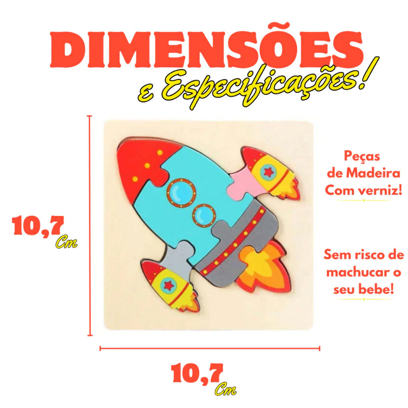 Kit 12 Quebra Cabeça Infantil de Madeira Tridimensional 3D Pedagógico ou 6 Unidades