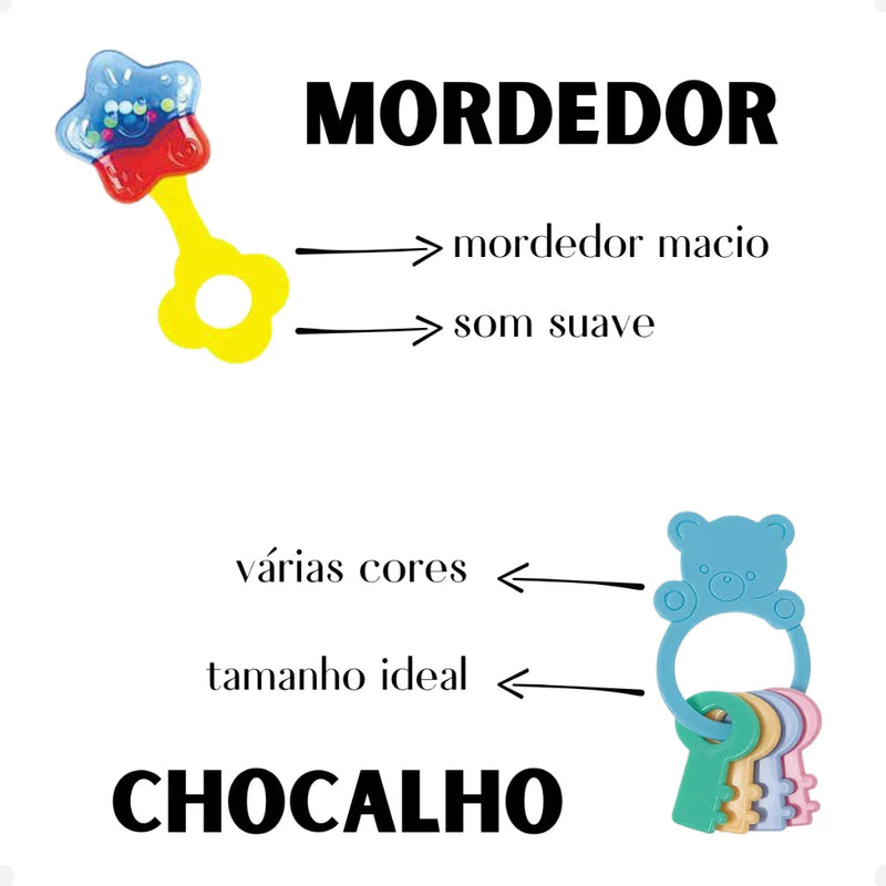 Kit 11 Chocalhos e Mordedor Macio Para Bebês Com Sinos De Mão Brinquedo Infantil